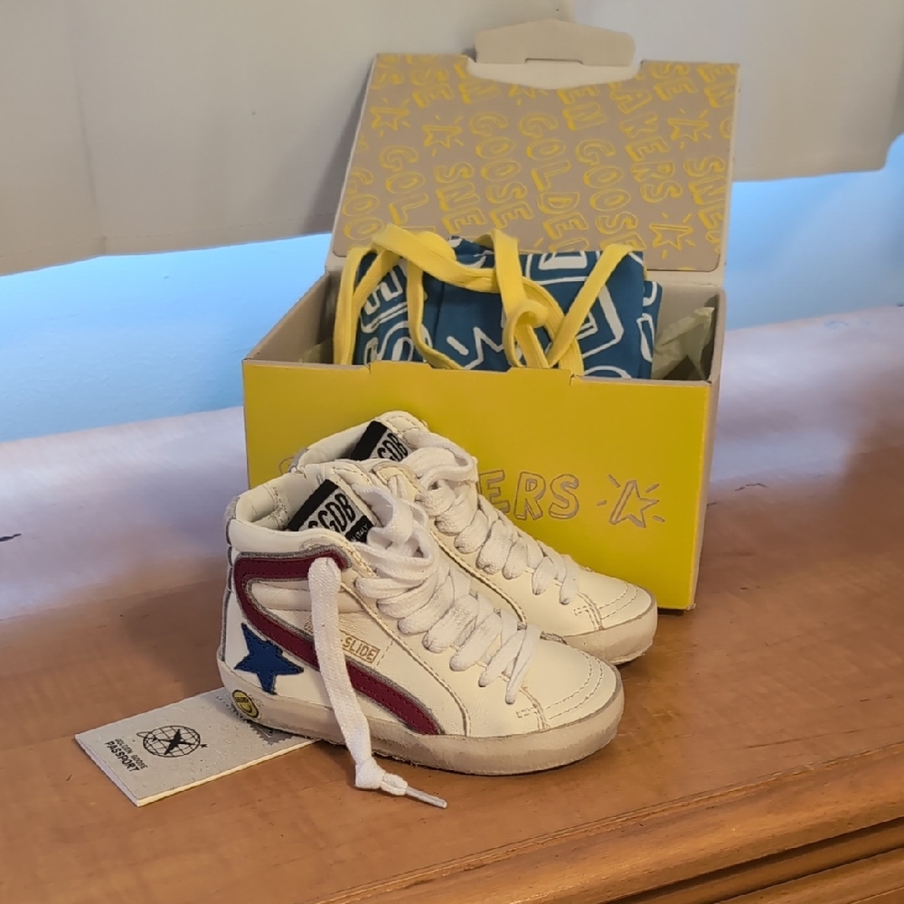Golden Goose Kids White and Blue Sneakers